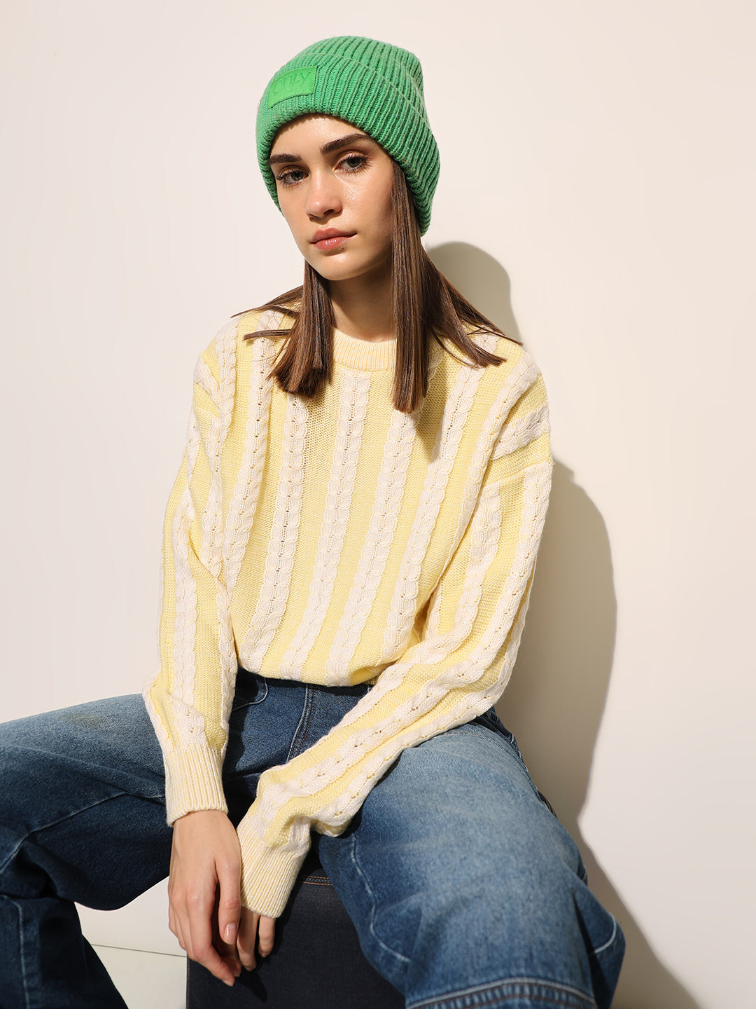 ONLY Yellow Rib-Knit Pullover