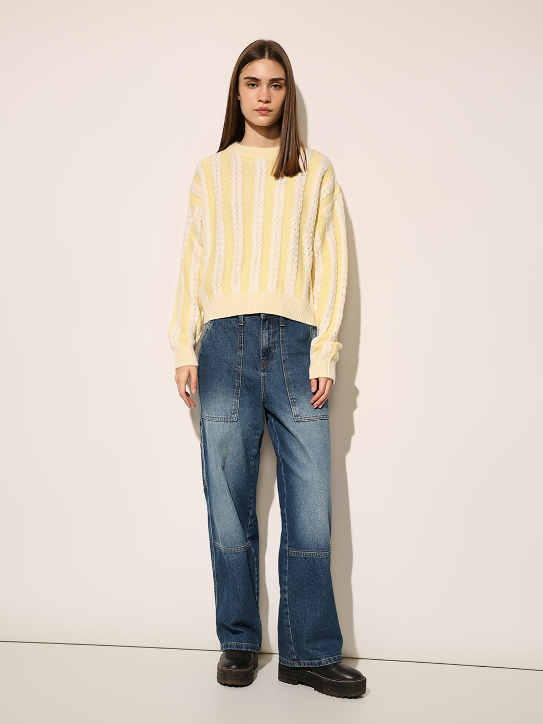 Yellow Rib-Knit Pullover