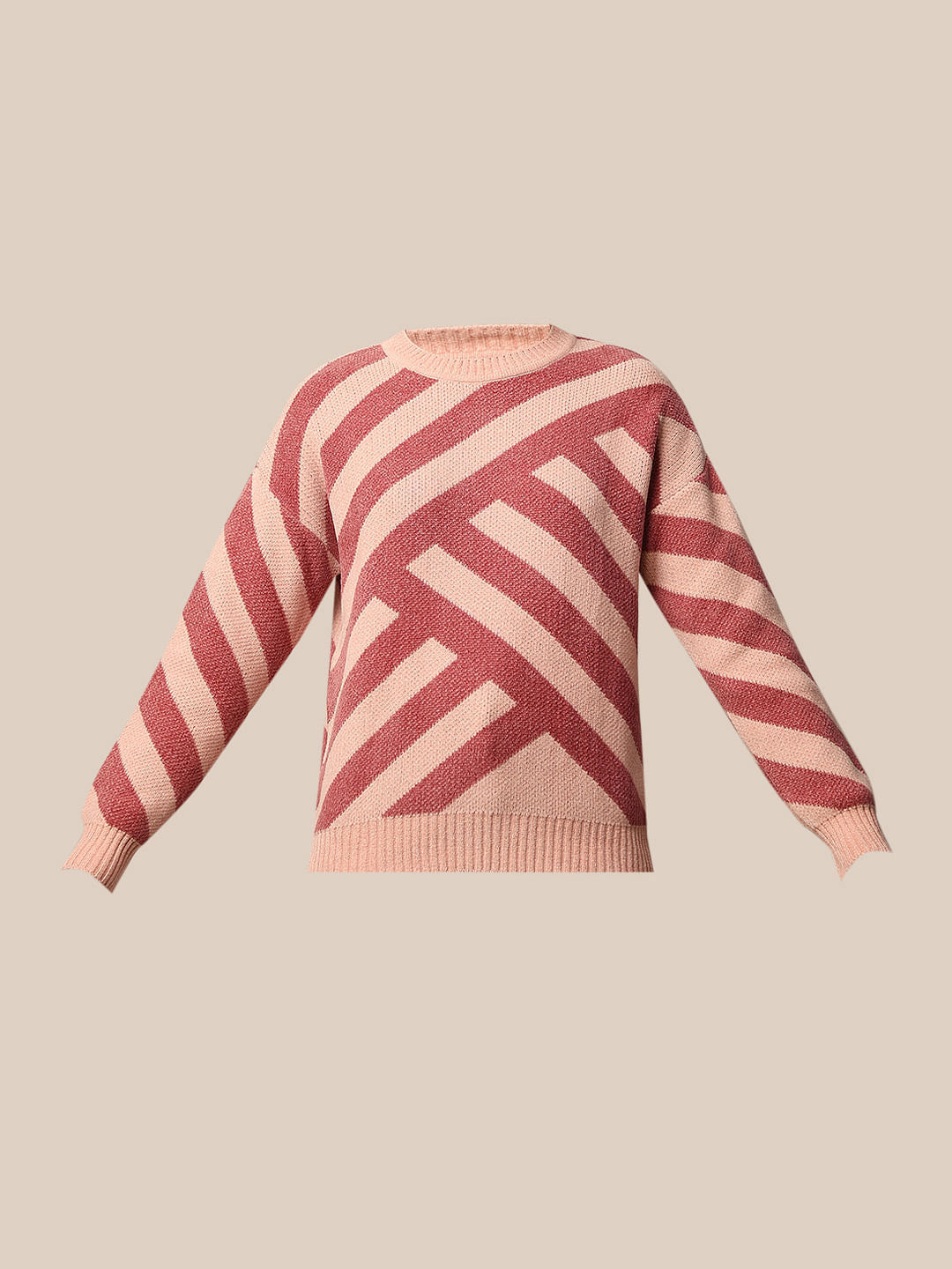 Pink Printed Jacquard Knit Pullover