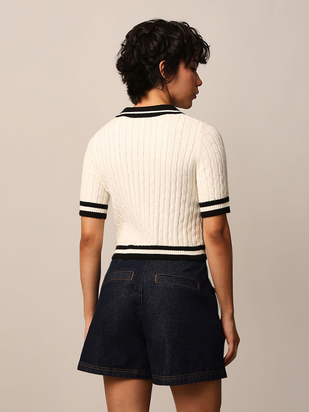 White Ribbed Knit Polo