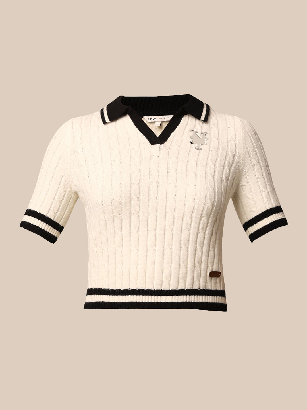 White Ribbed Knit Polo