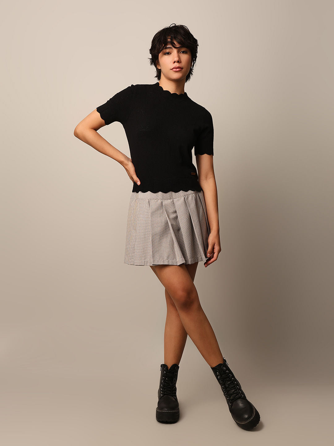Black Pointelle Knit Top