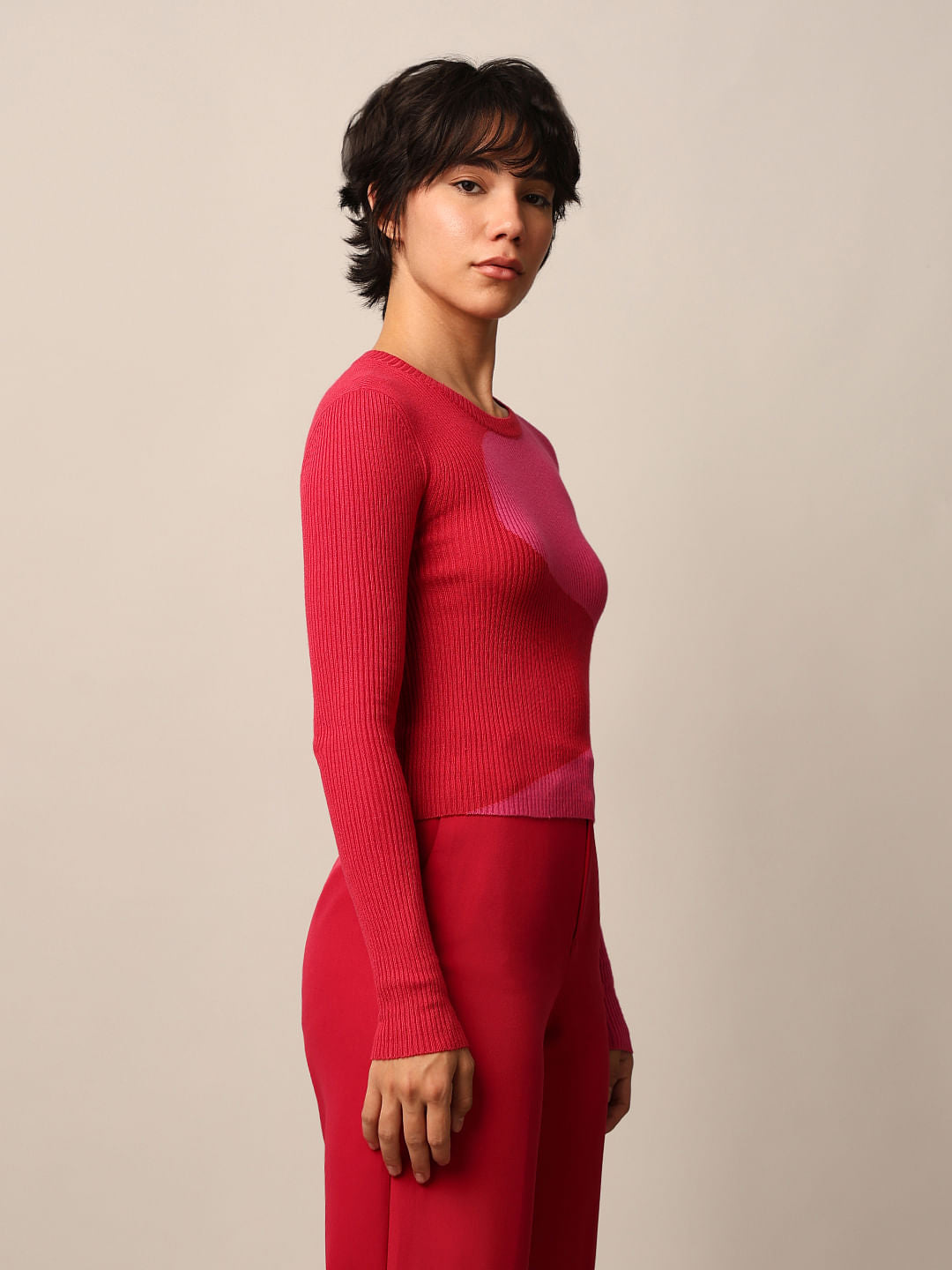 Red Colourblocked Pullover