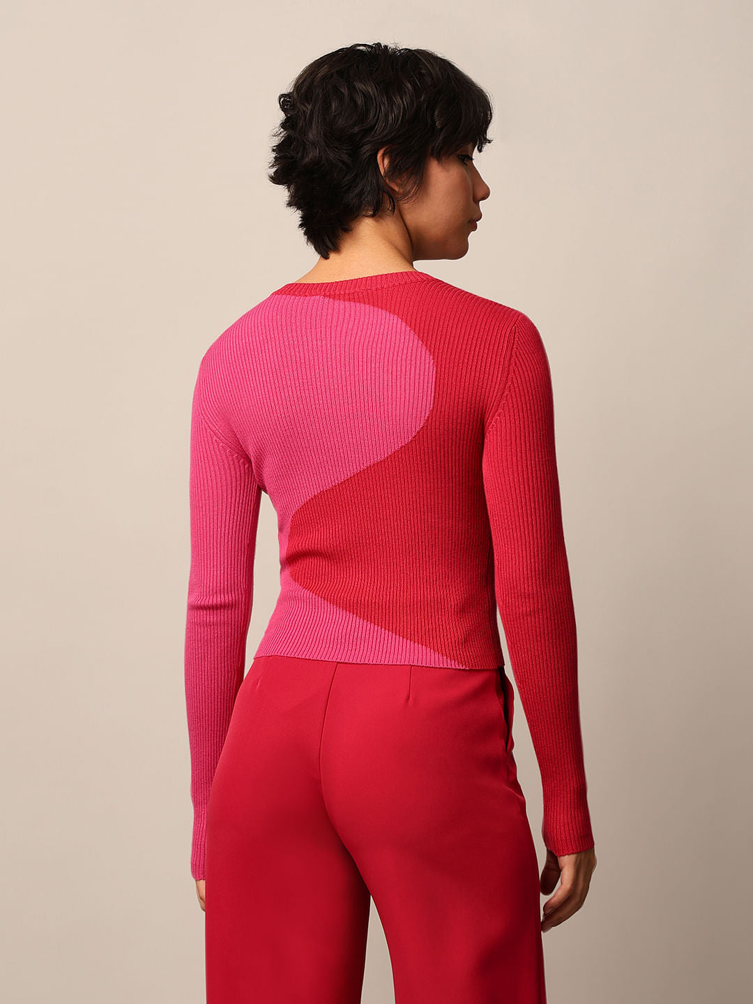 Red Colourblocked Pullover