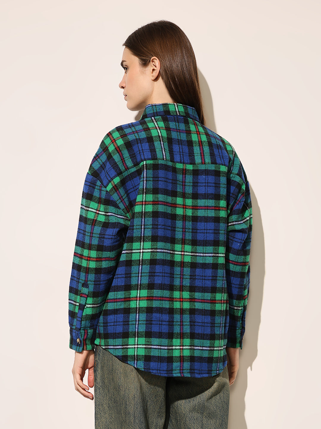 Green Flannel Check Oversized Shirt