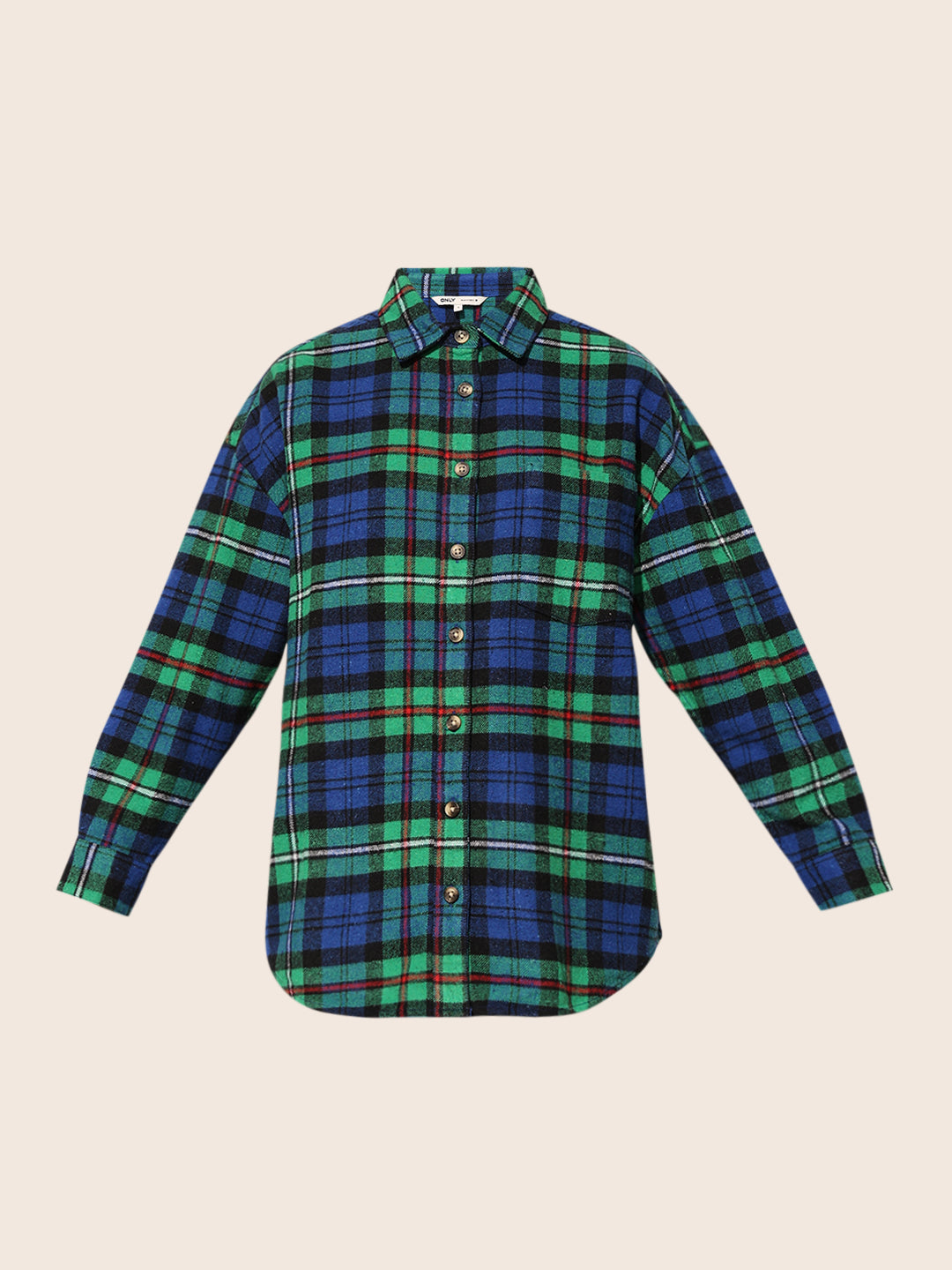 Green Flannel Check Oversized Shirt