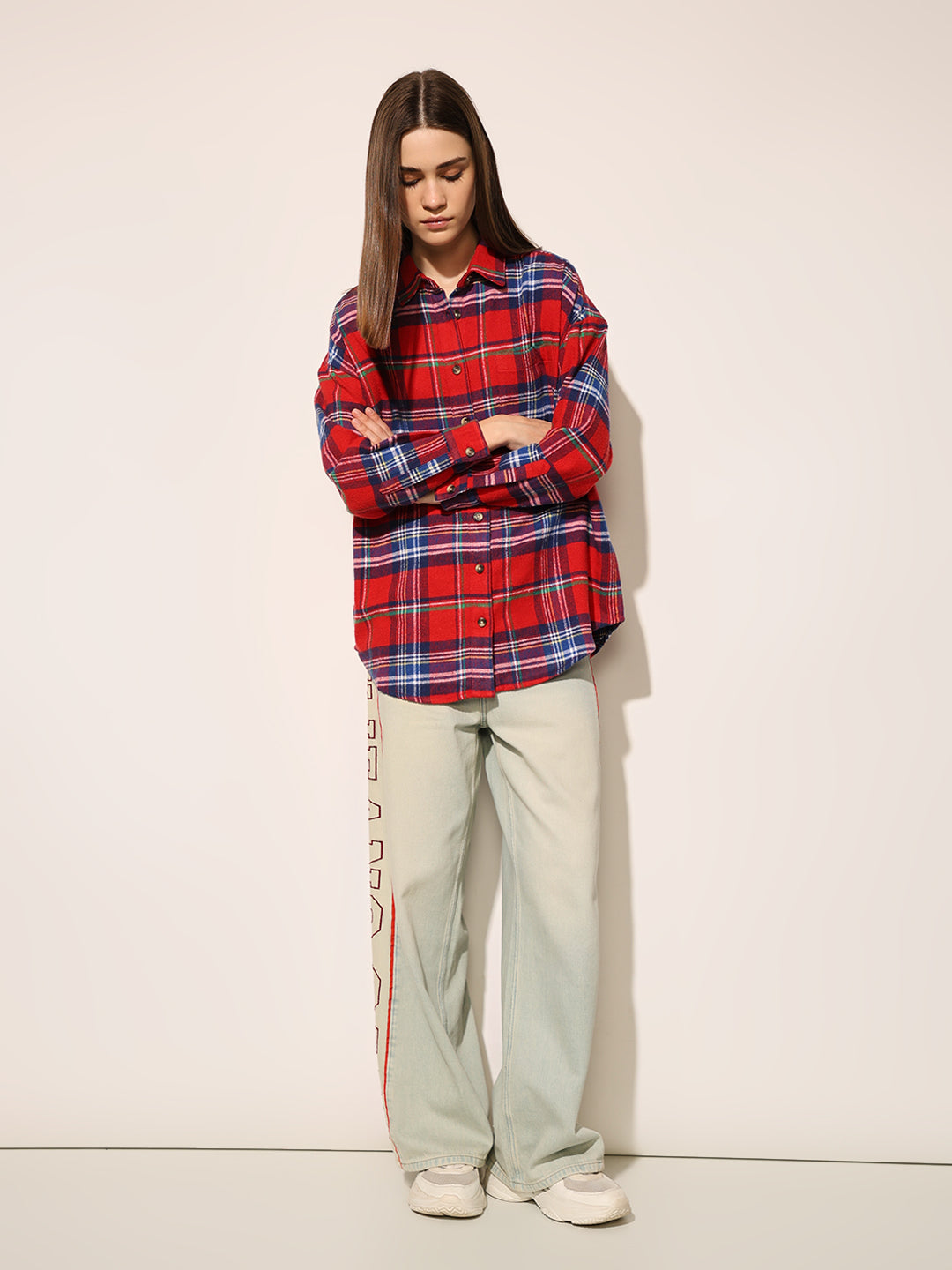 Red Flannel Check Oversized Shirt