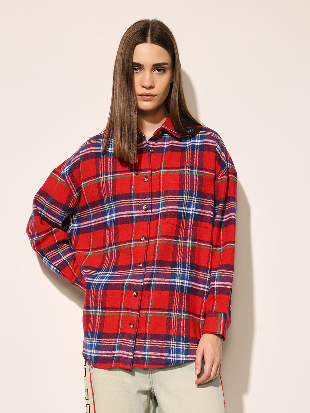 Red Flannel Check Oversized Shirt