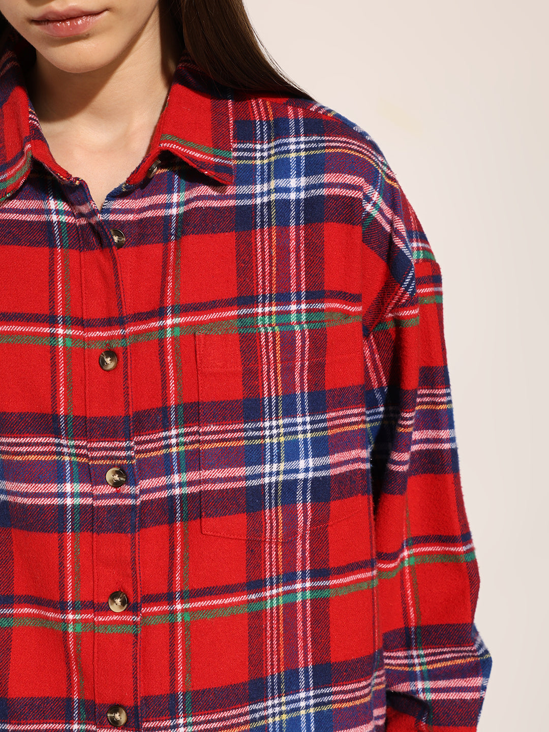 Red Flannel Check Oversized Shirt