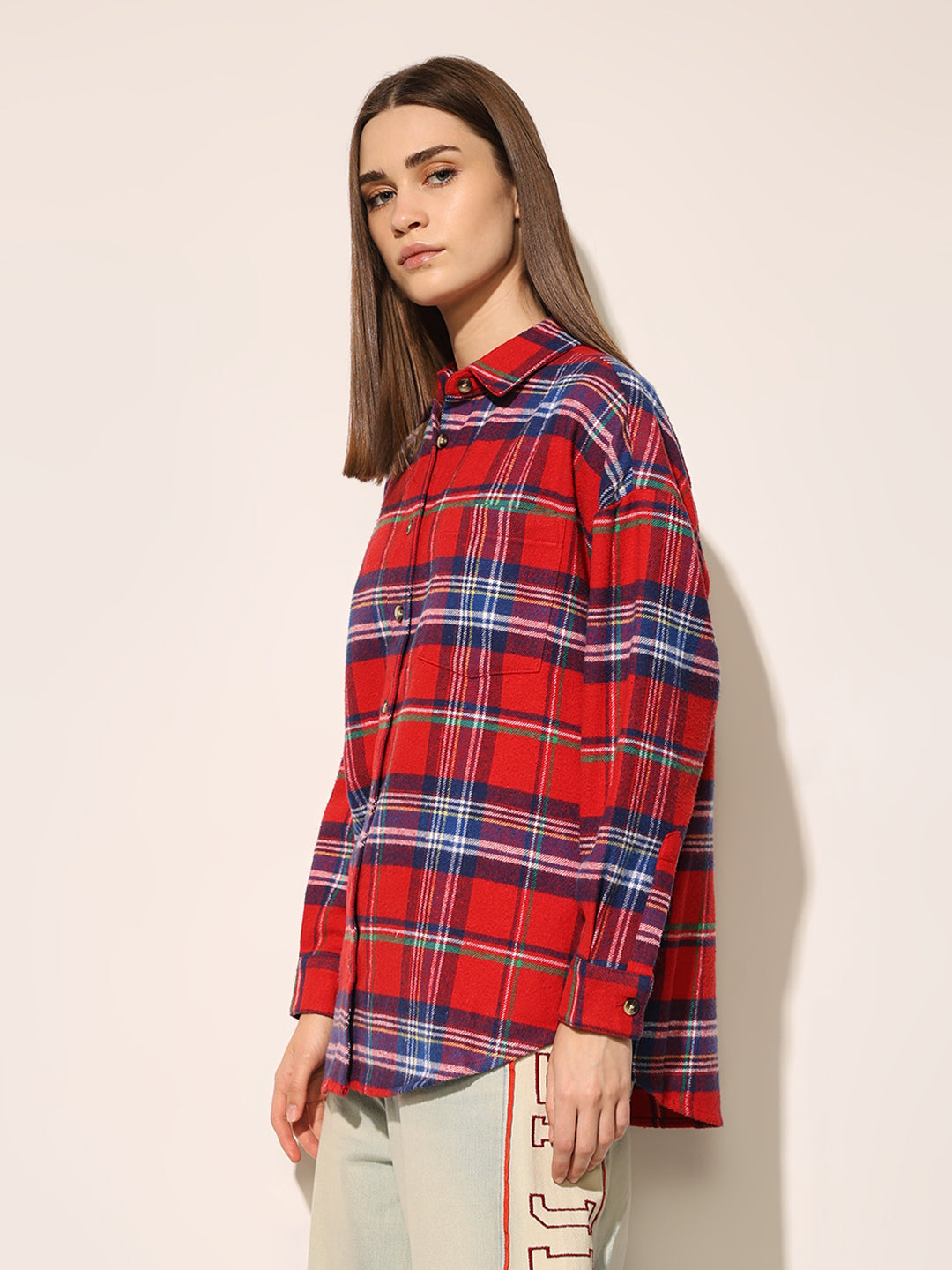 Red Flannel Check Oversized Shirt