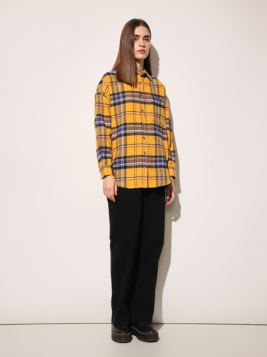 Yellow Flannel Check Oversized Shirt