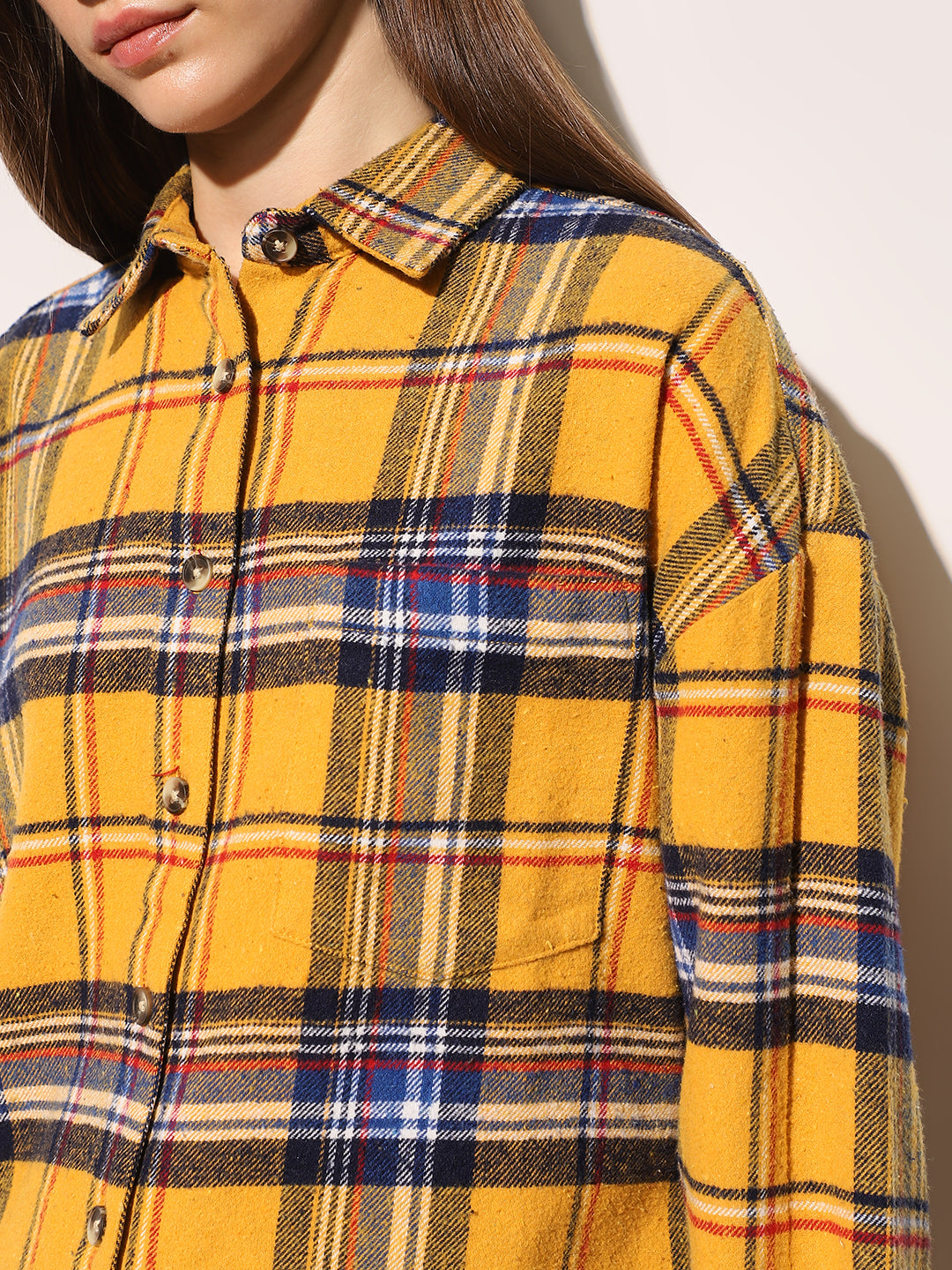 Yellow Flannel Check Oversized Shirt