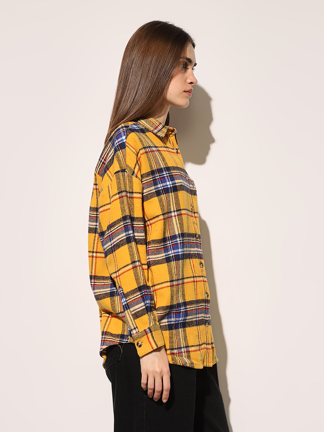 Yellow Flannel Check Oversized Shirt