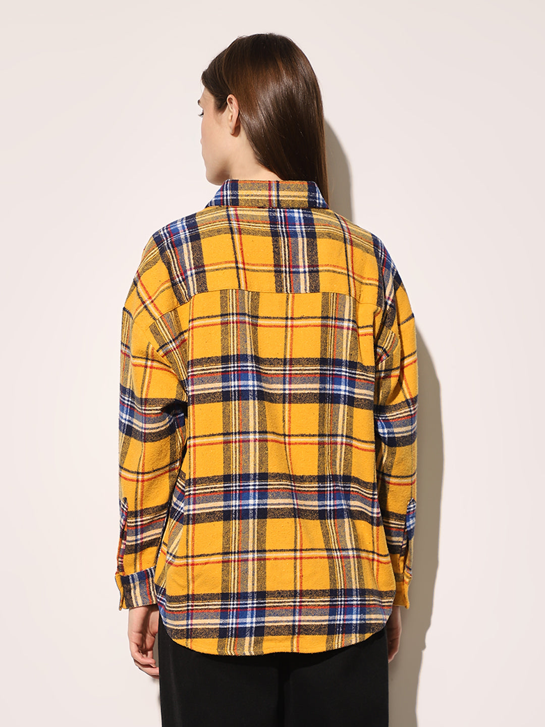 Yellow Flannel Check Oversized Shirt
