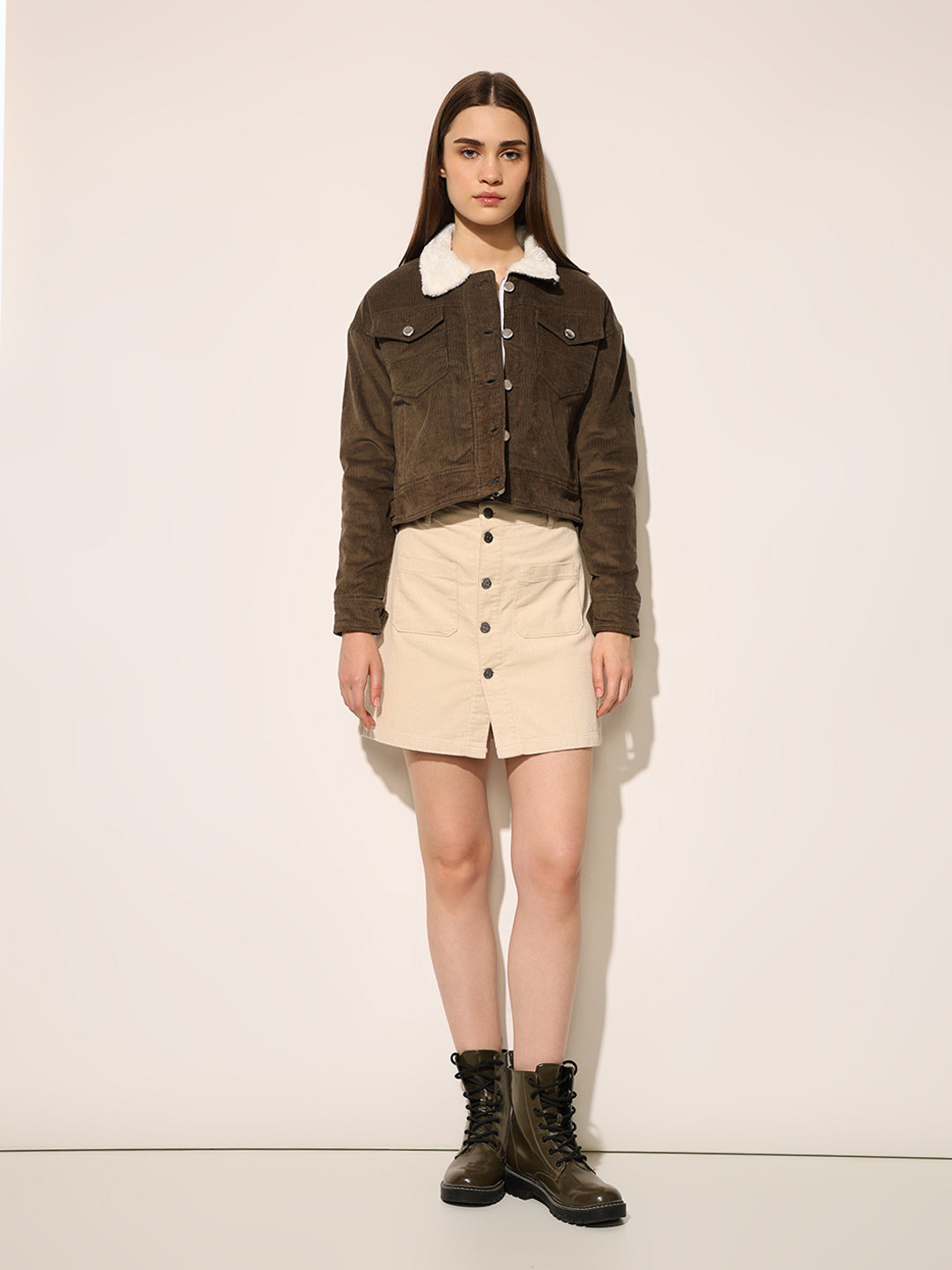 Green Teddy Collar Corduroy Jacket