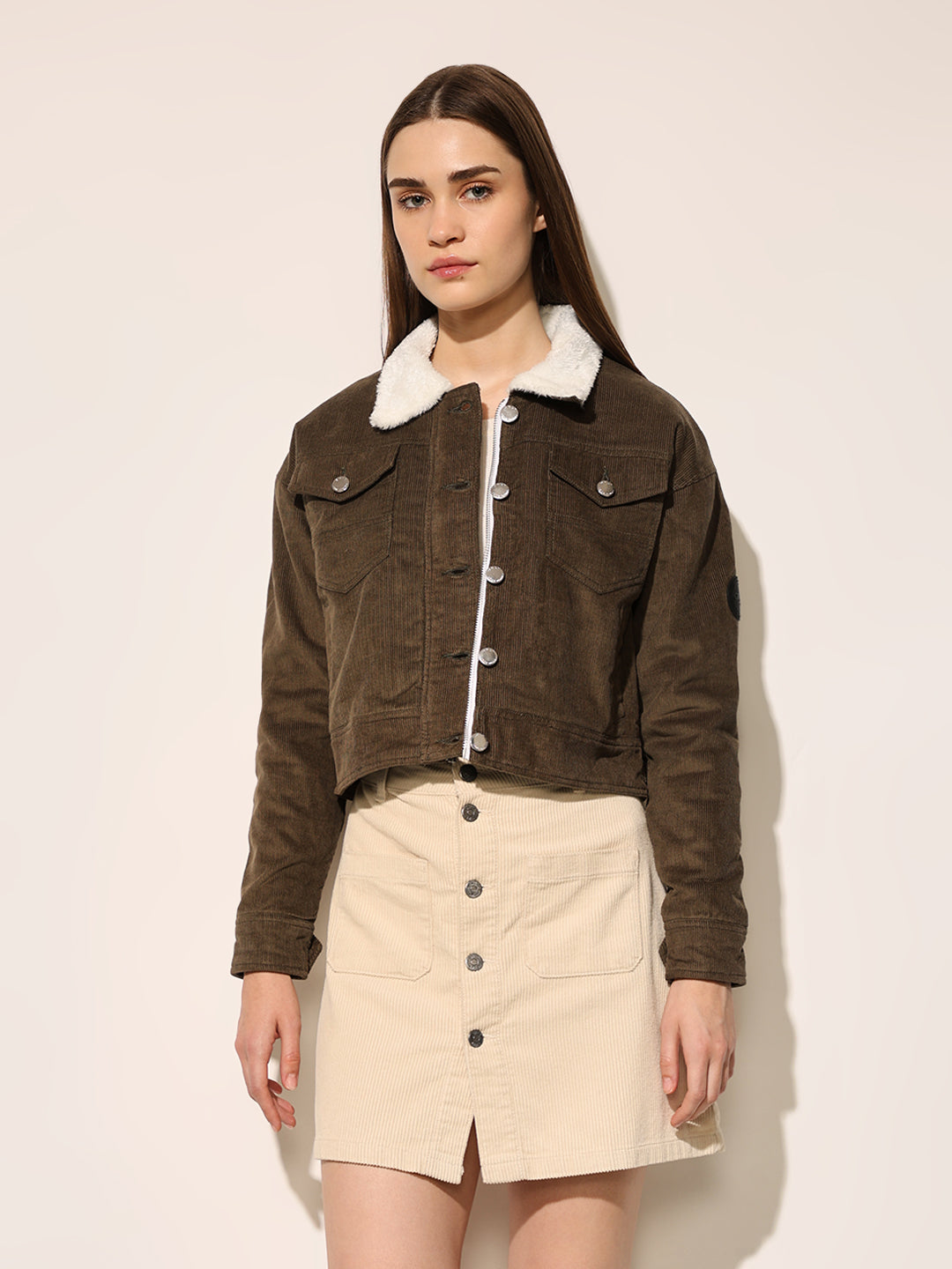 Green Teddy Collar Corduroy Jacket