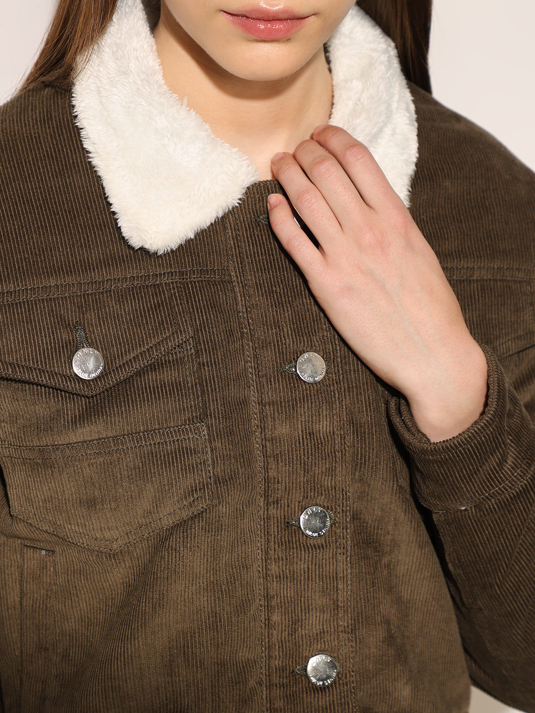 Green Teddy Collar Corduroy Jacket