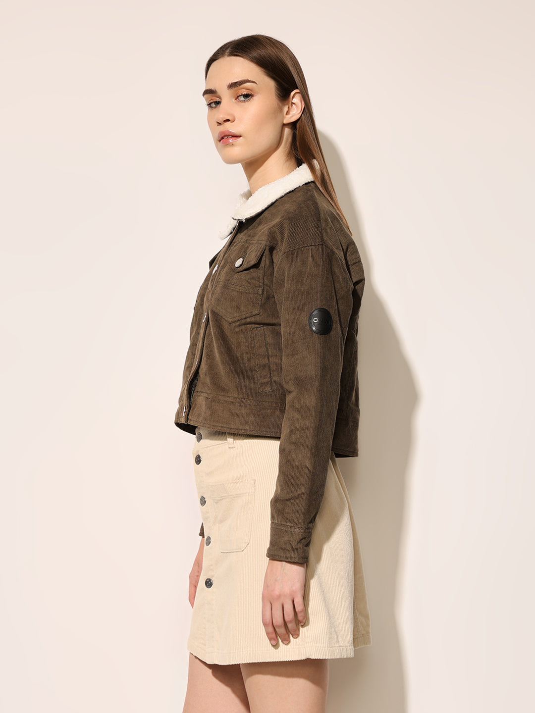 Green Teddy Collar Corduroy Jacket