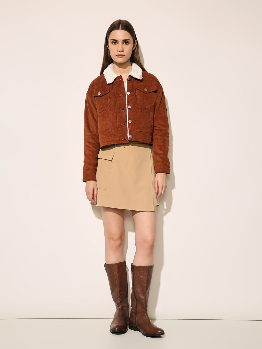 Brown Teddy Collar Corduroy Jacket