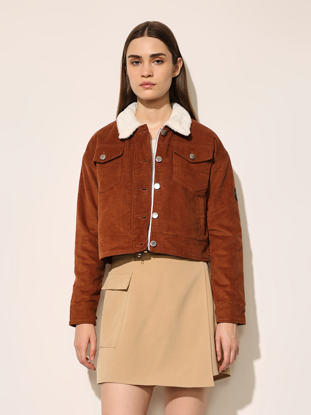 Brown Teddy Collar Corduroy Jacket