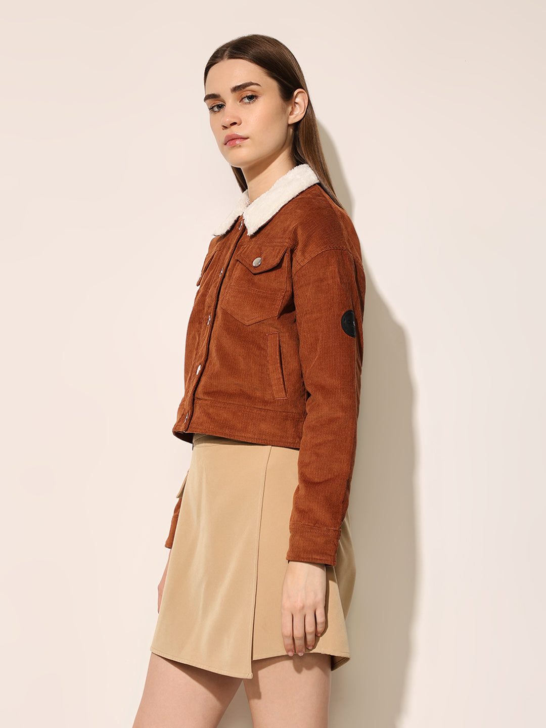 Brown Teddy Collar Corduroy Jacket
