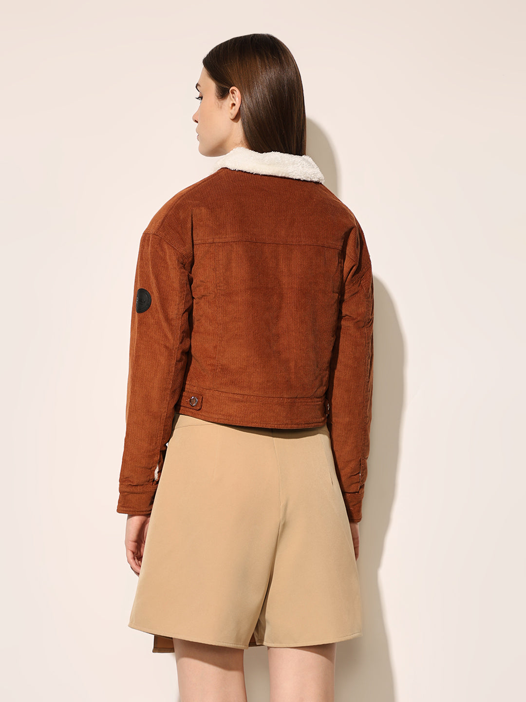 Brown Teddy Collar Corduroy Jacket