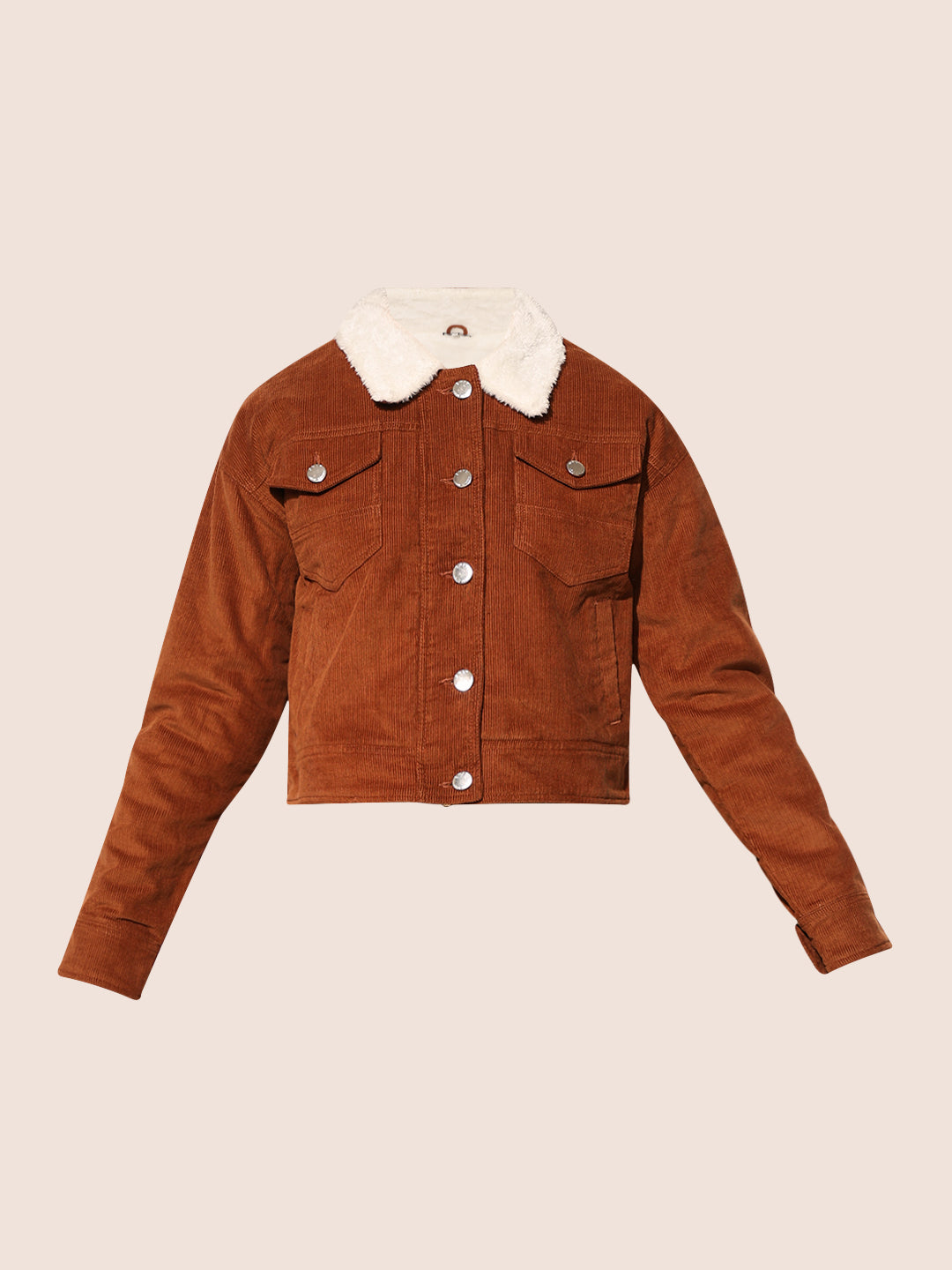 Brown Teddy Collar Corduroy Jacket