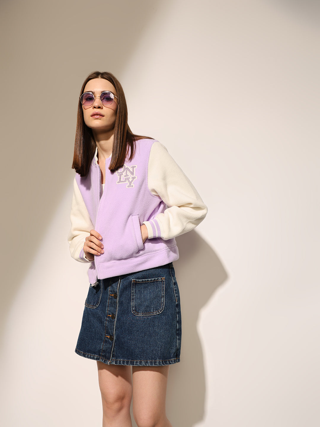 Lavender Varsity Bomber Jacket