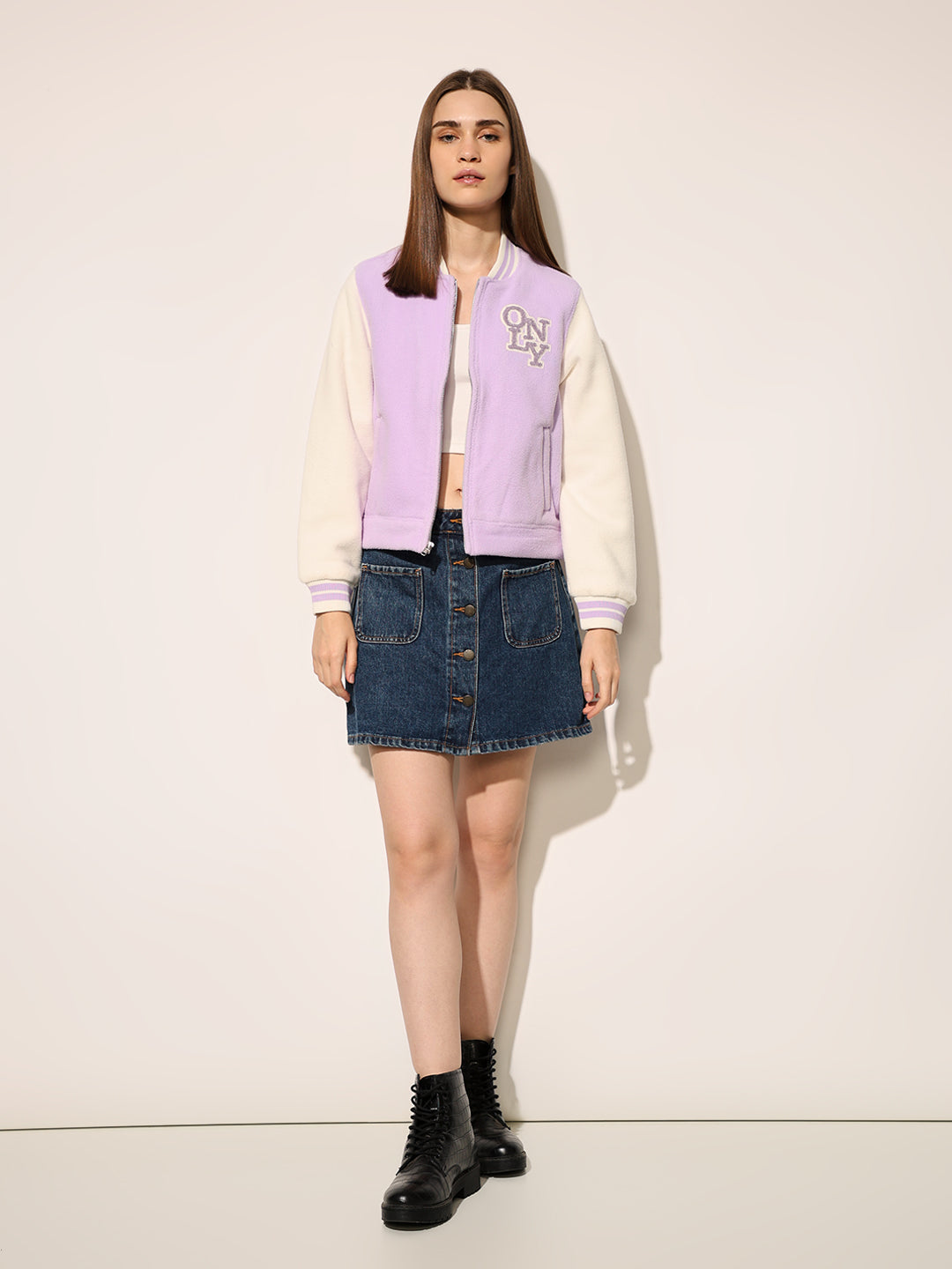 Lavender Varsity Bomber Jacket