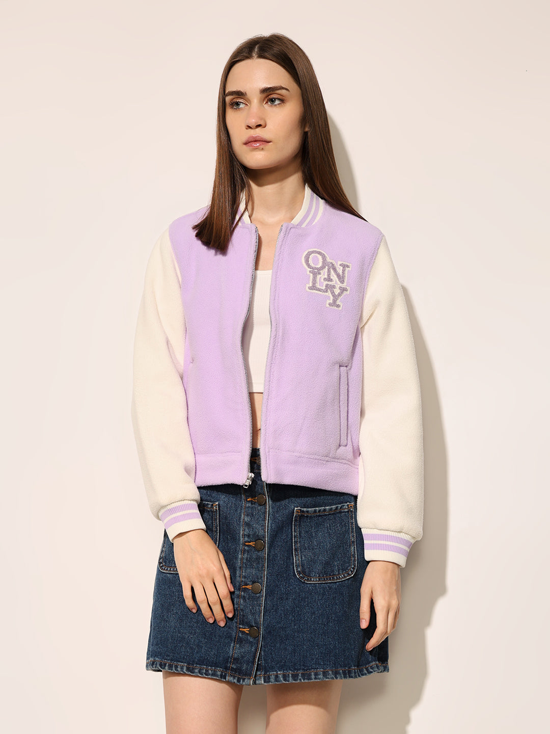 Lavender Varsity Bomber Jacket