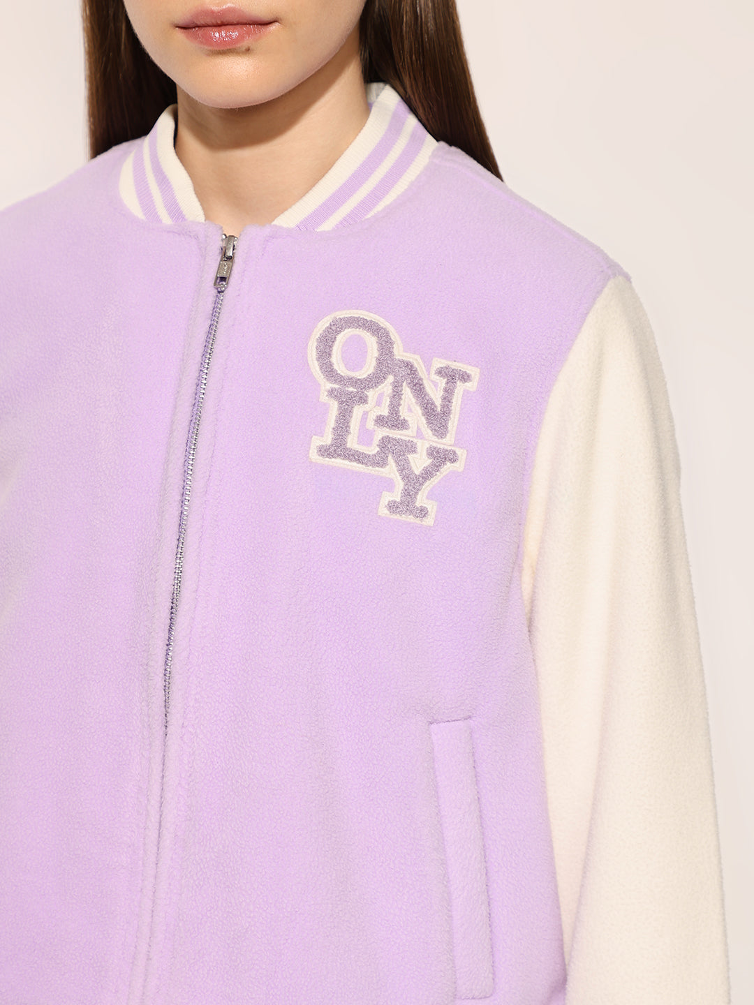Lavender Varsity Bomber Jacket
