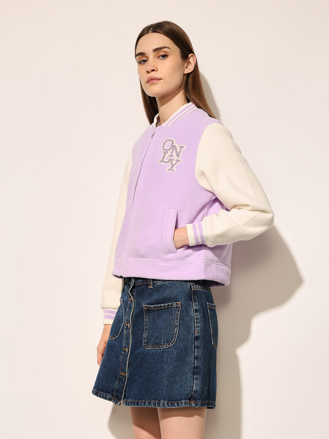 Lavender Varsity Bomber Jacket