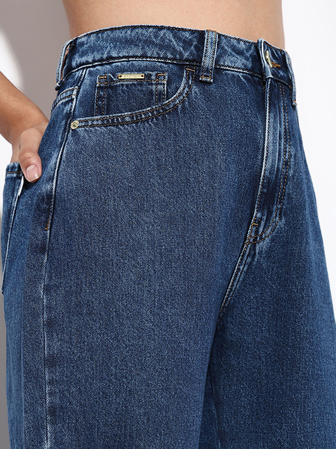 Blue Mid Rise Relaxed Fit Cargos