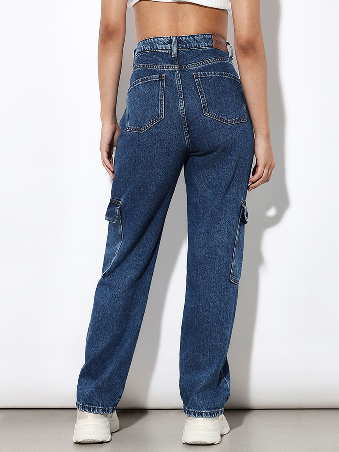 Blue Mid Rise Relaxed Fit Cargos