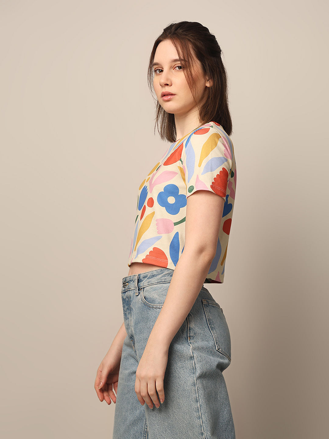 White Printed Ribbed T-Shirt