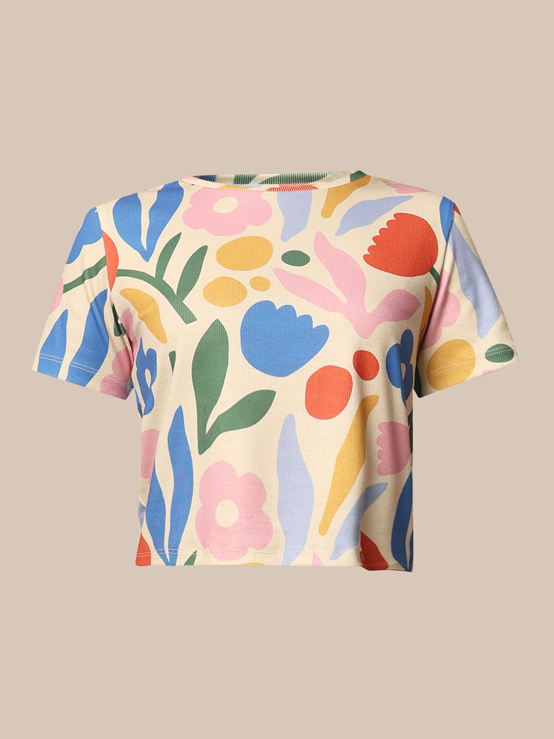 White Printed Ribbed T-Shirt