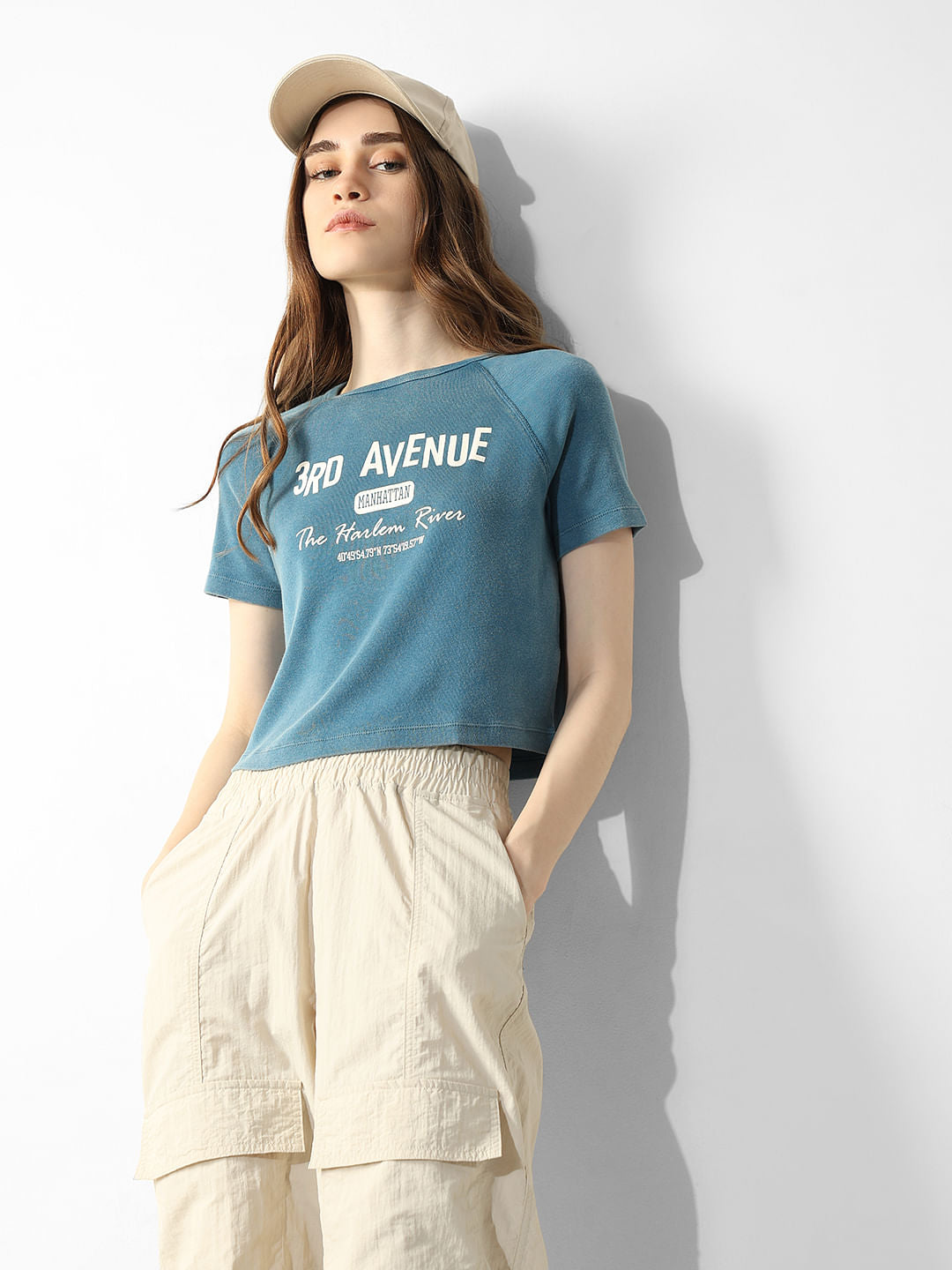 Blue Cropped Washed T-Shirt