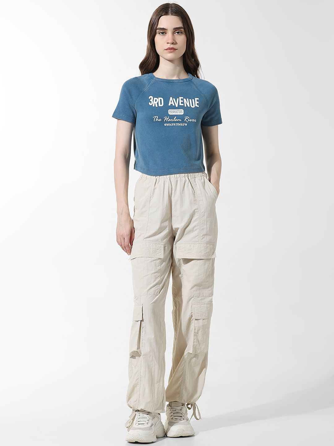 Blue Cropped Washed T-Shirt