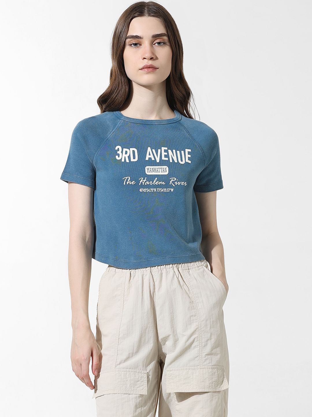 Blue Cropped Washed T-Shirt