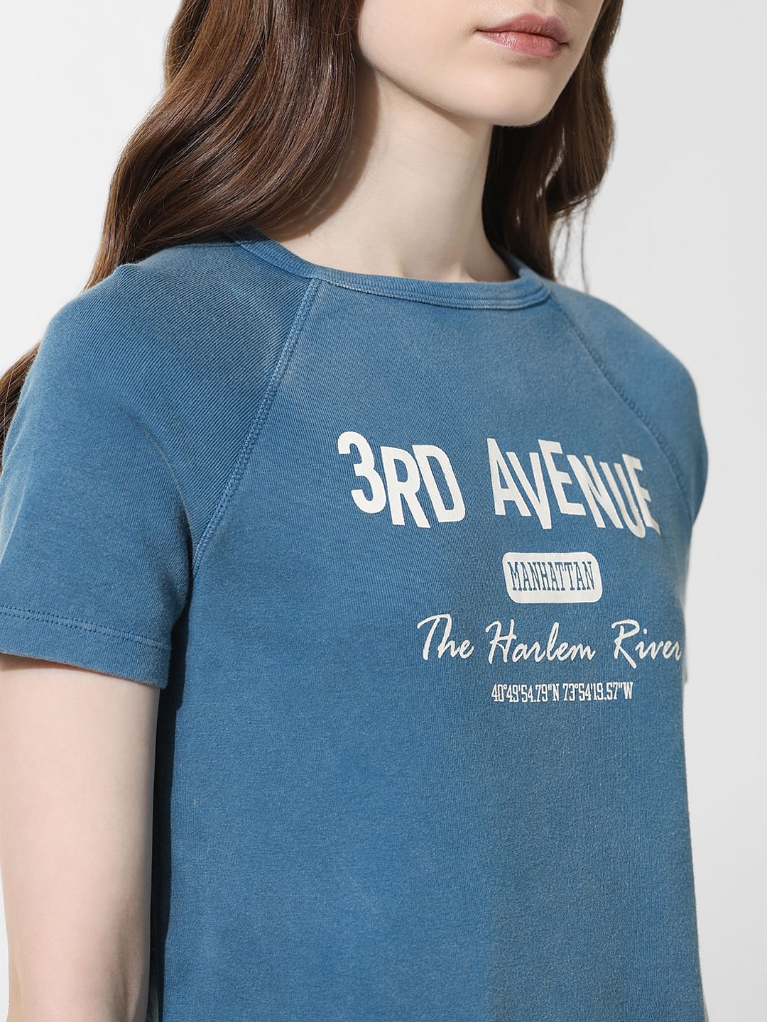 Blue Cropped Washed T-Shirt