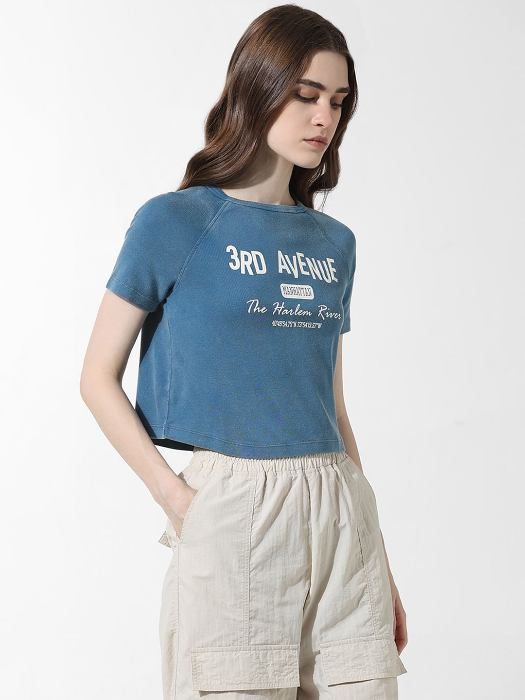 Blue Cropped Washed T-Shirt