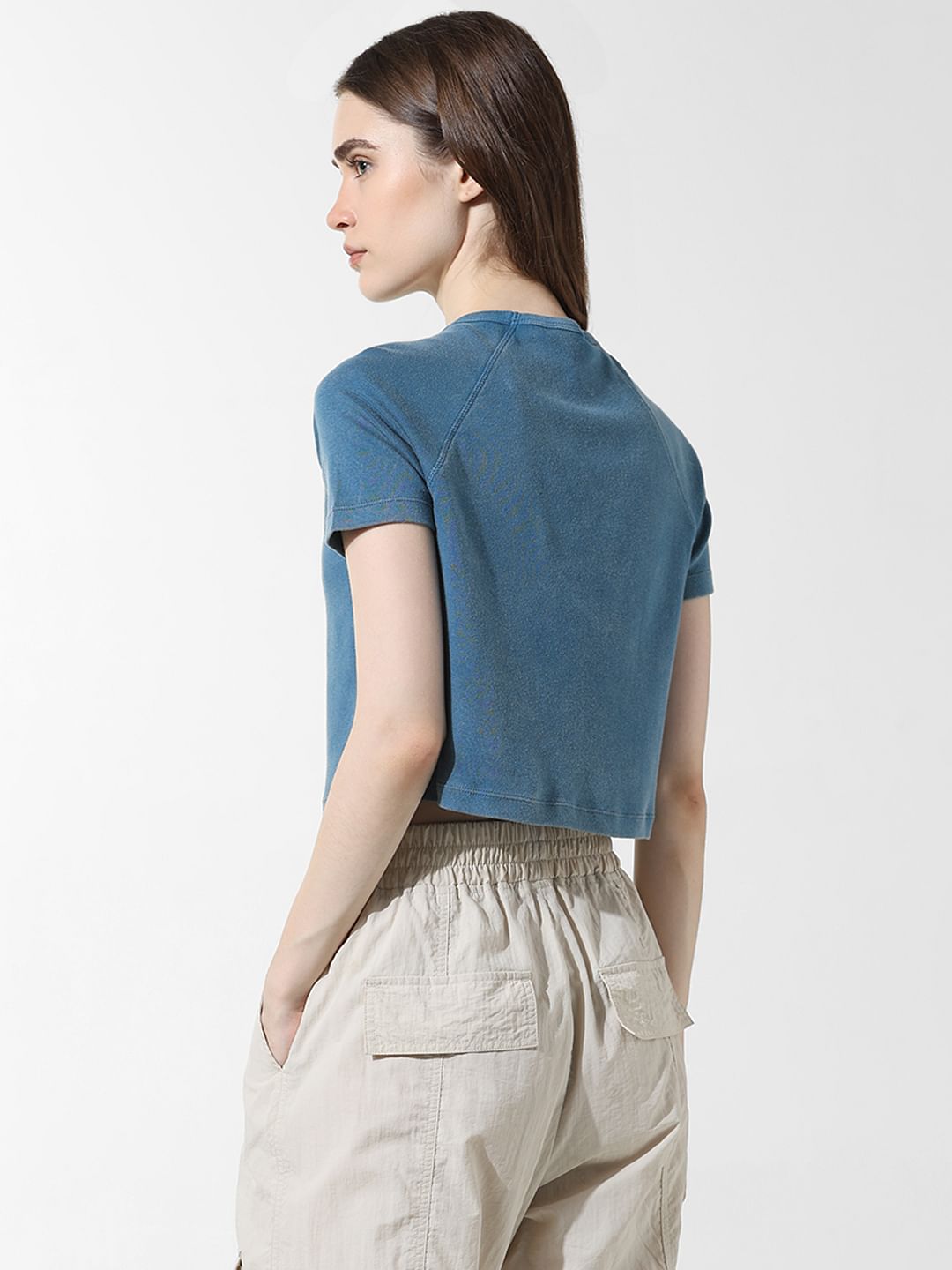 Blue Cropped Washed T-Shirt
