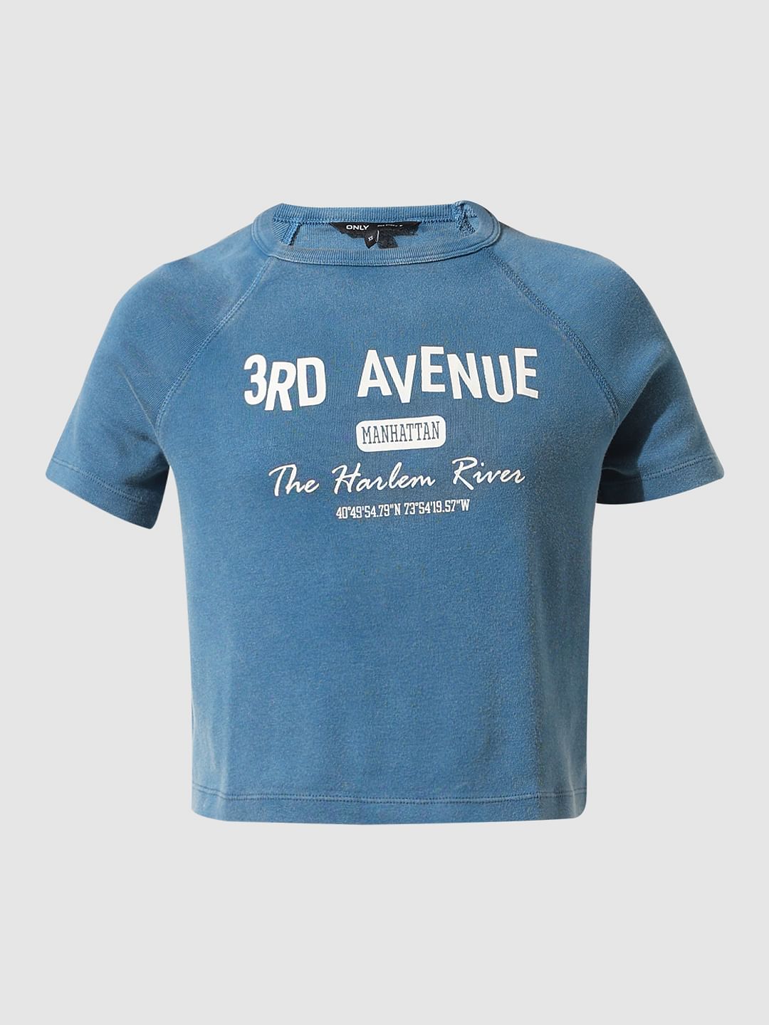 Blue Cropped Washed T-Shirt