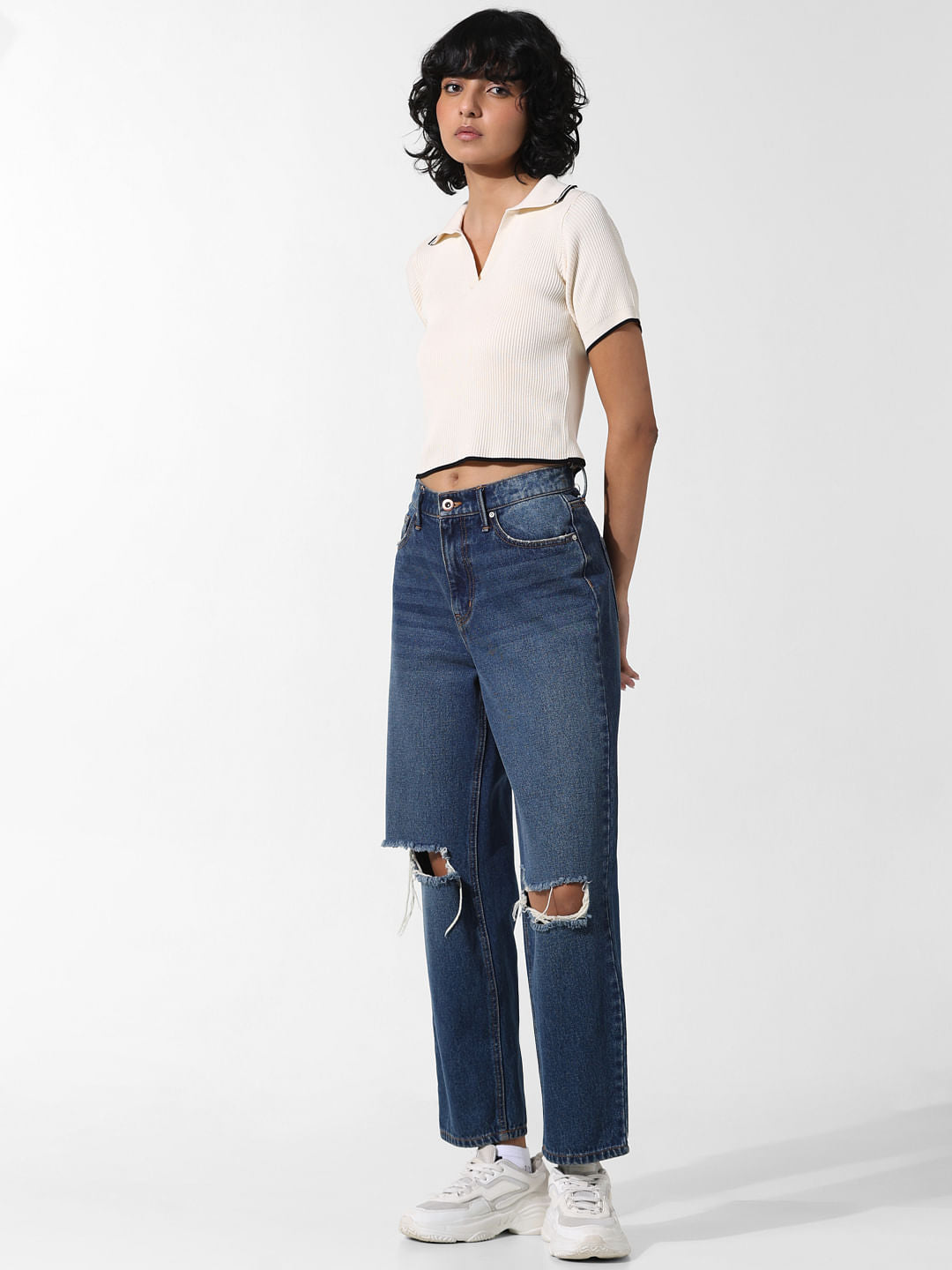 Beige Ribbed Polo T-Shirt