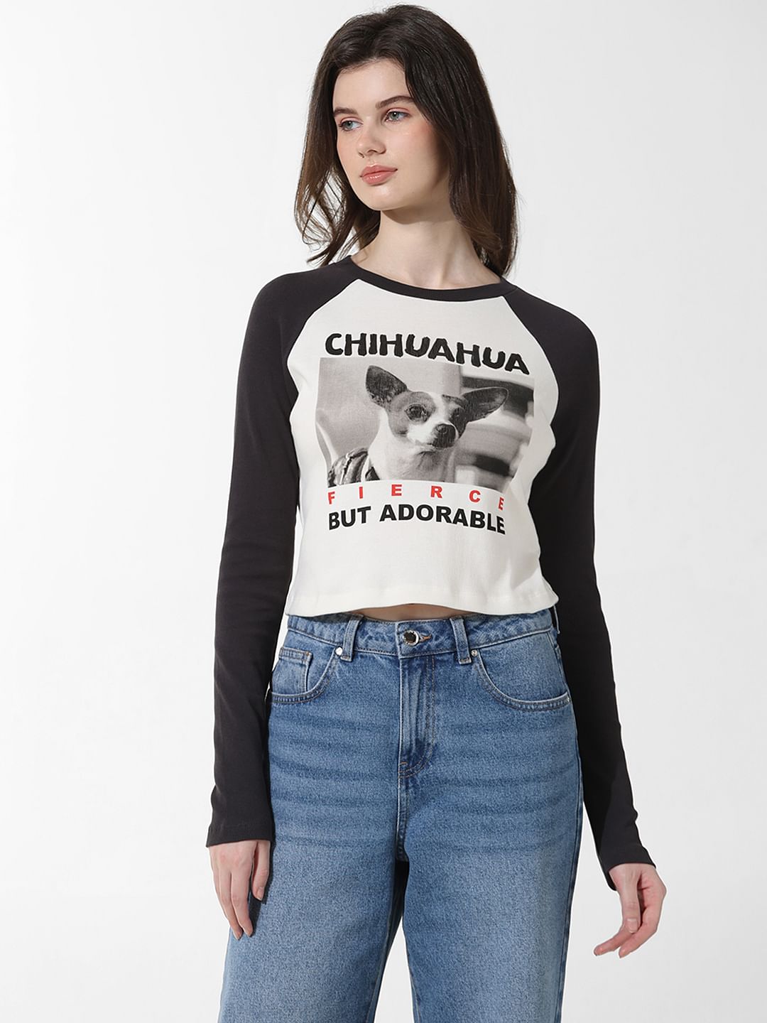 White Ribbed Printed T-Shirt