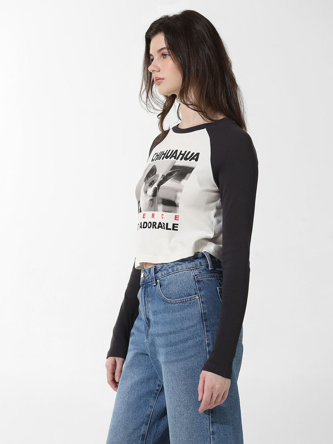 White Ribbed Printed T-Shirt