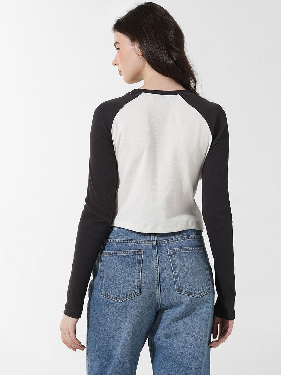 White Ribbed Printed T-Shirt
