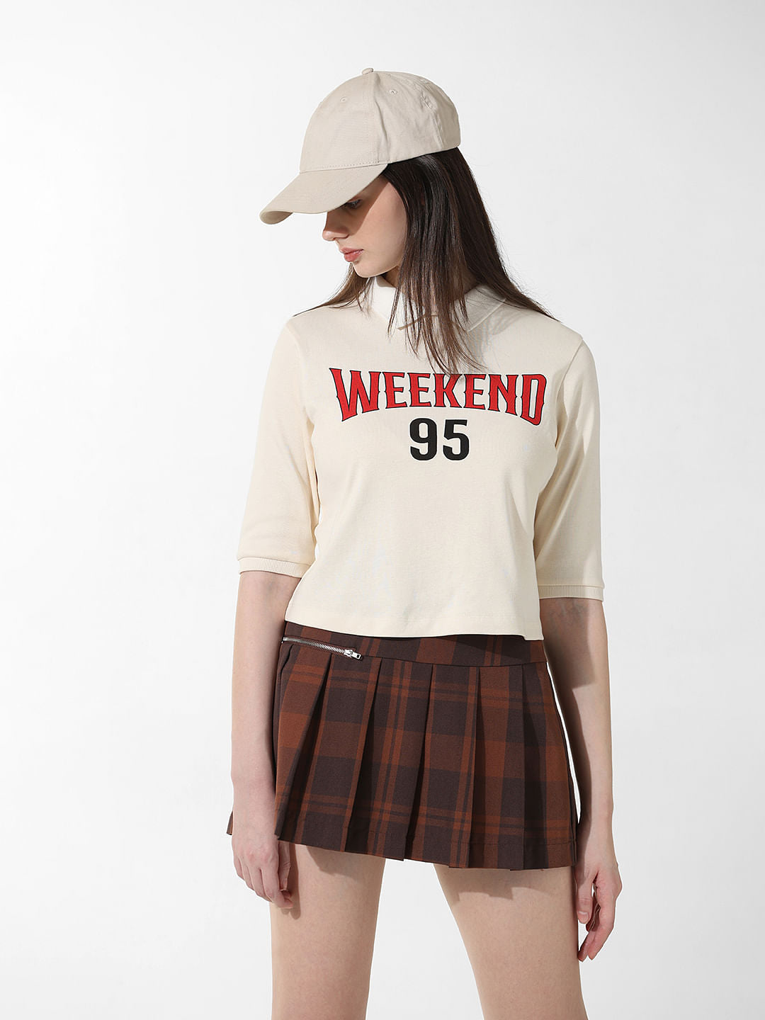 Cream Printed Polo T-Shirt