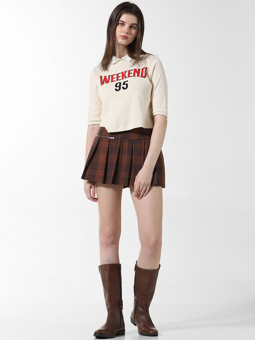 Cream Printed Polo T-Shirt