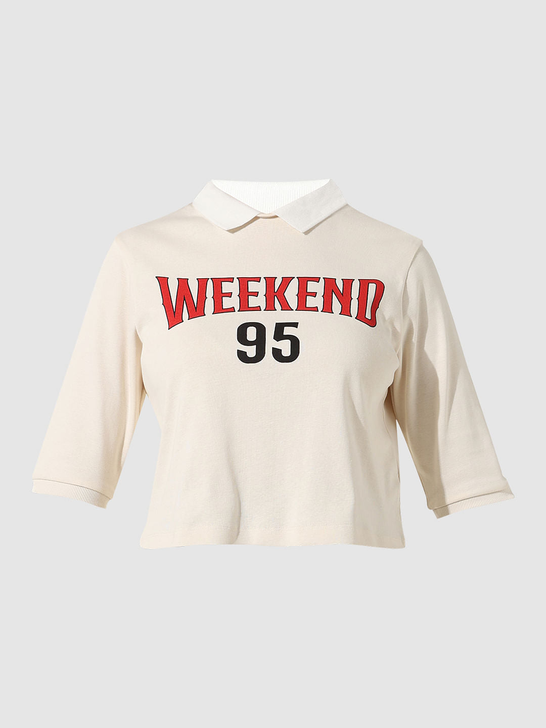 Cream Printed Polo T-Shirt